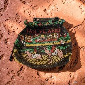 Black Multicolor 'Holy Land' Beaded Drawstring Tote